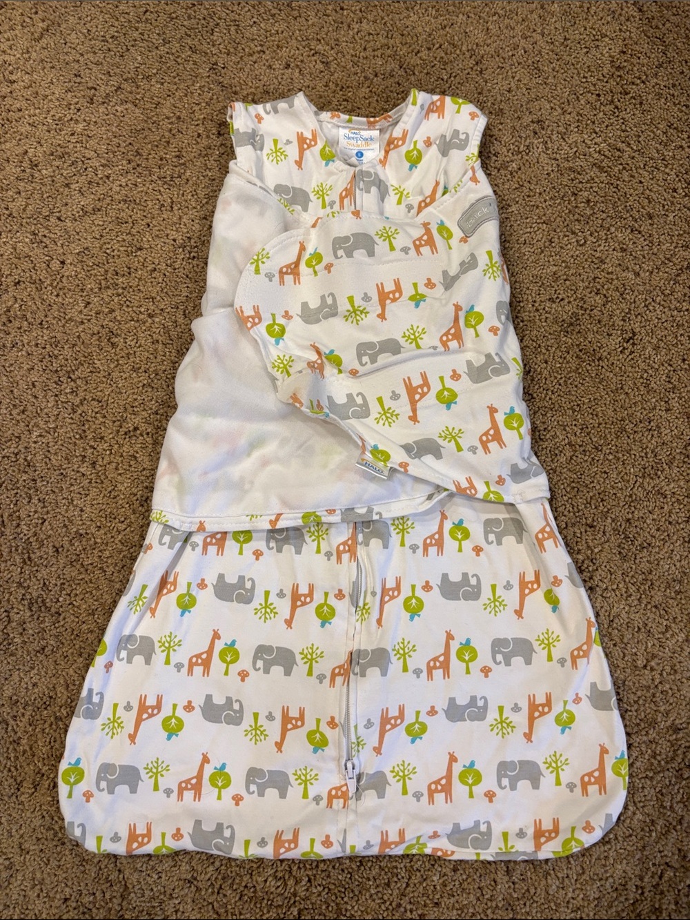 Halo White Sleep Sack with Gray, Orange & Green Animal Print